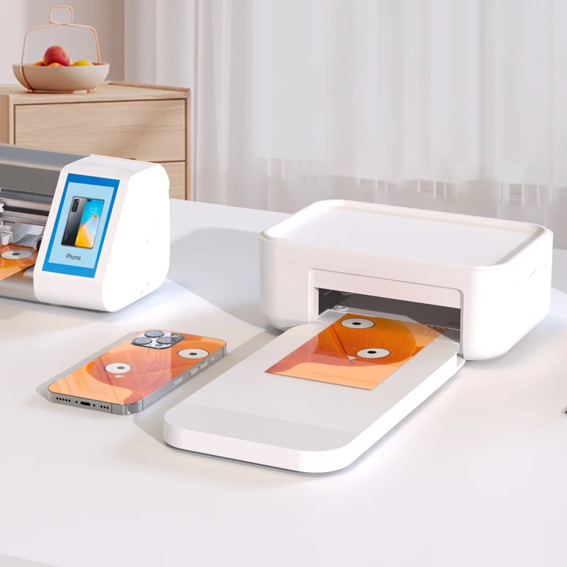 Desktop screen protector cutting machine with touchscreen interface and film feed tray
