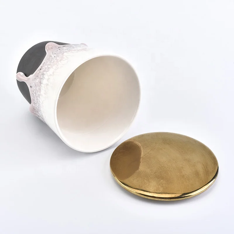 Cylinder matte ceramic candle jar handmade glazed candle holder with metal lid party decor