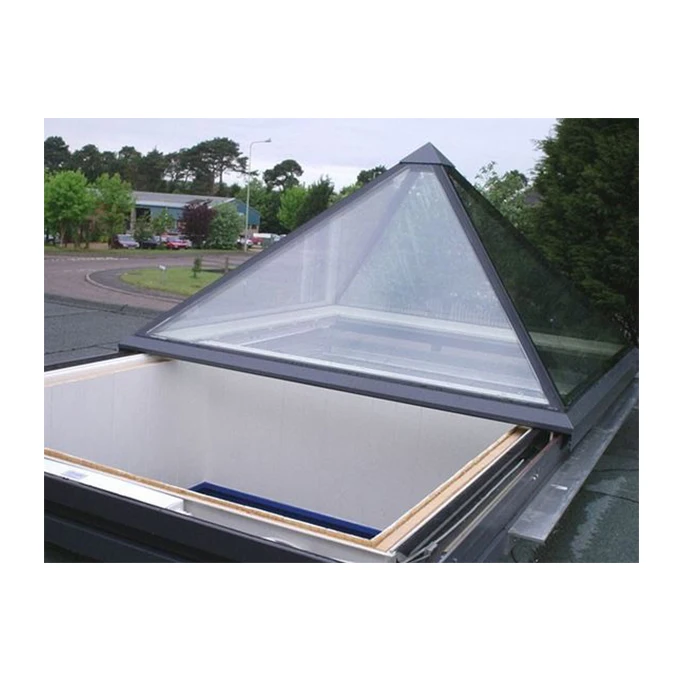 Top Window Glass Glazed Sliding Opening Pyramid Skylight For A Flat