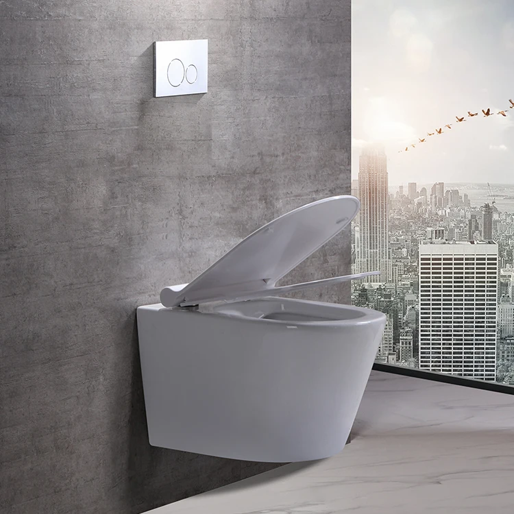 New design american porcelain suspended rimless p trap sanitary ware bathroom wc wall mounted wall hung toilet bowl manufacture