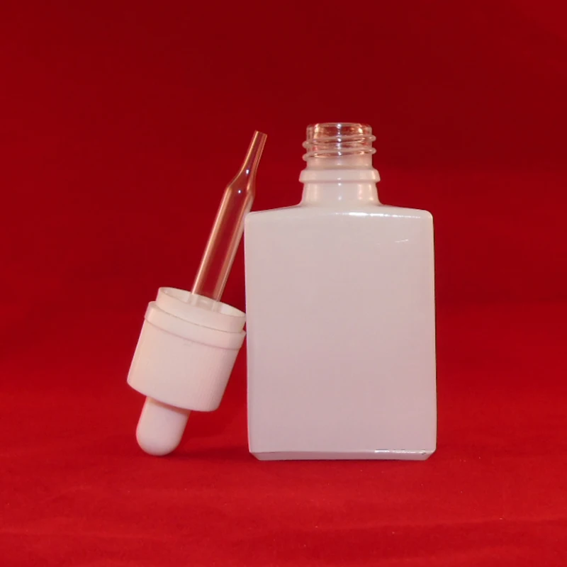 30ml Shinny/frosted White Square Glass Hair Oil Bottles With Dropper