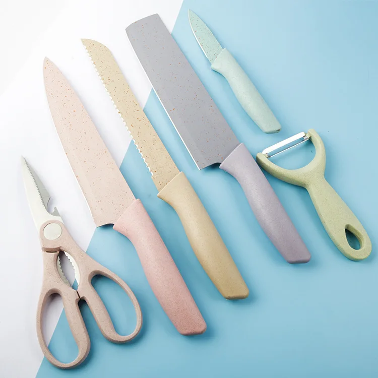 Wheat Straw Kitchen Accessories Colorful 6 Pcs Knife Set Stainless ...