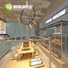 OEM wooden bakery food shelving display showcase with led light