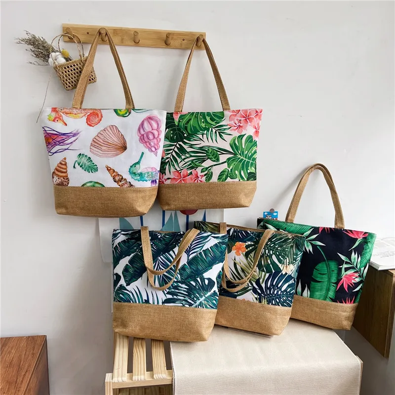 Colorful Floral Tote Bag with Pocket, popular Oversized Beach Bag, Reusable Shopping Bag, Summer Bag for Women