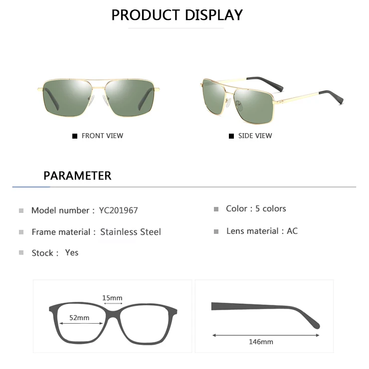 EUGENIA Promotional Designers Travelling Men Fashion Stainless Steel Sunglasses