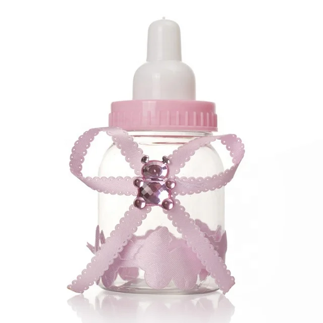
Hot Bear Ribbon Food Grade Plastic Baby Milk Feeding Bottle Wedding Baby Shower Party Favor Candy Gift Box 