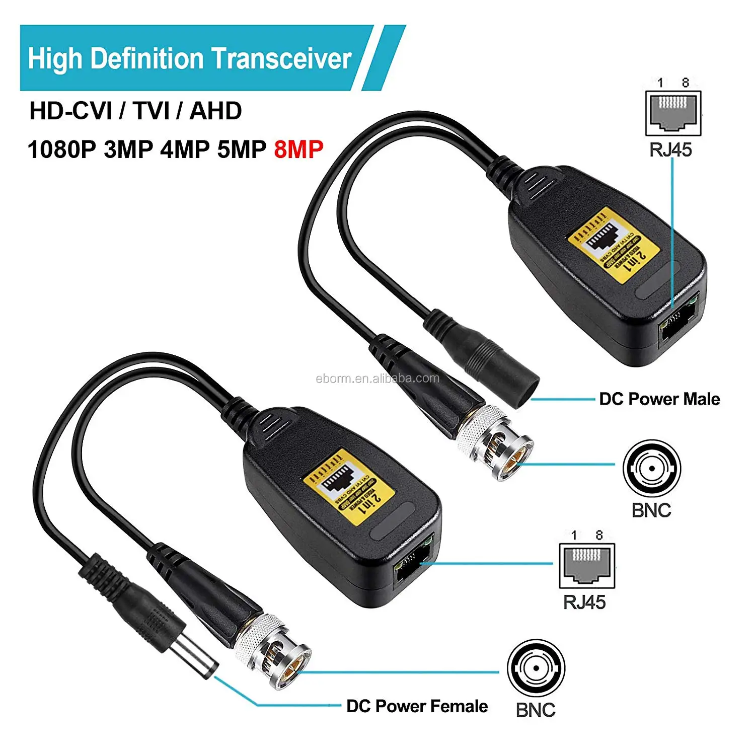 Convert PoE Power Video Balun Dc Bnc To Cat5 Rj45 Network