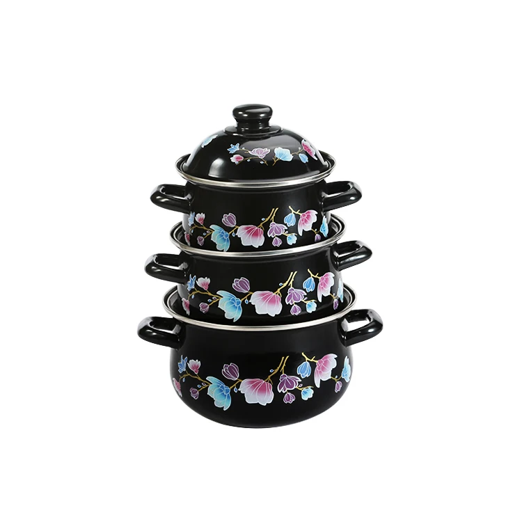 Factory Stocks Black Enamel Coating Casserole Cookware Pot Set Cast