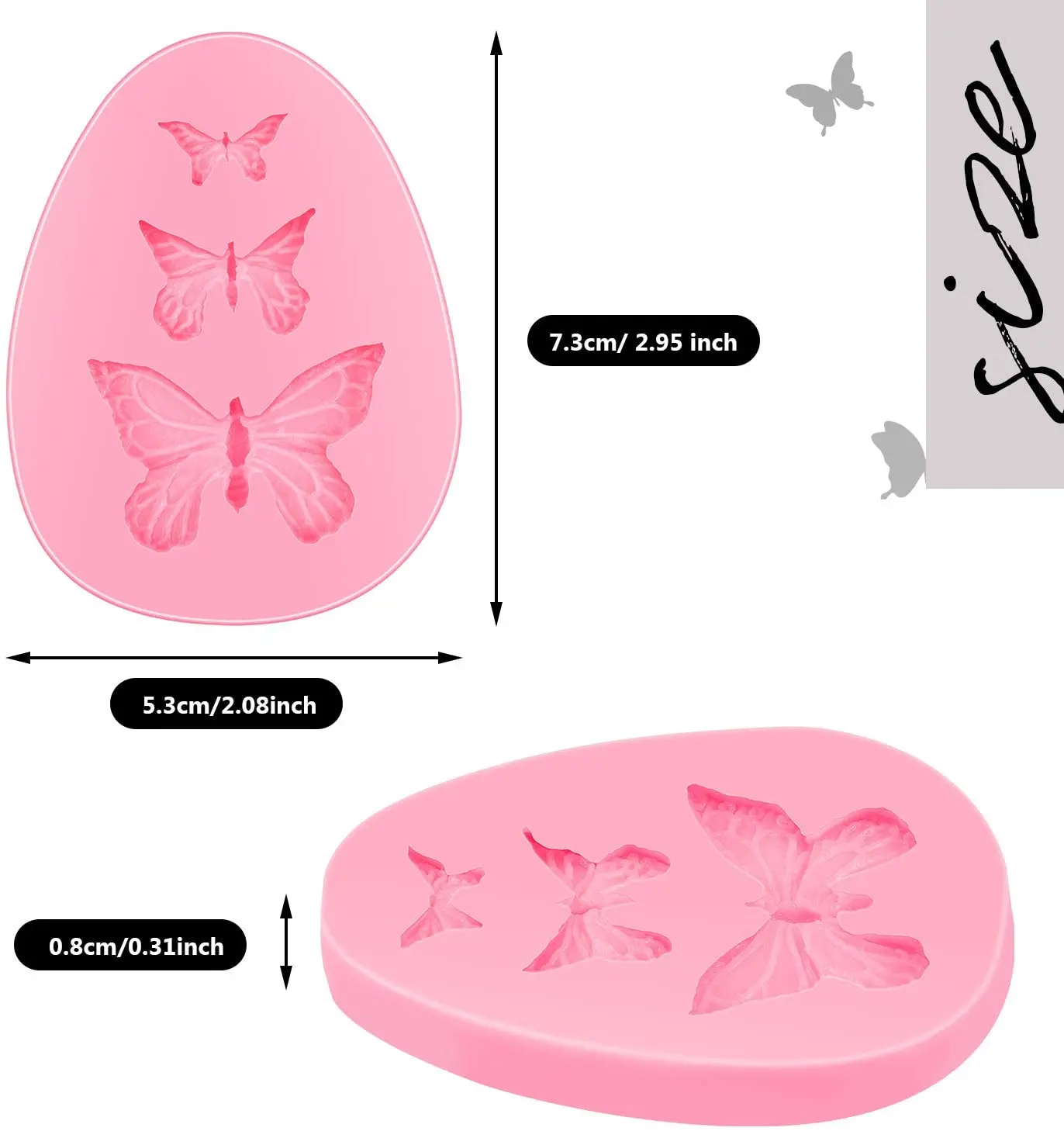 DIY Sugar Crafts 2 pcs Butterfly Silicone Molds,Mini Butterfly Fondant Chocolate Baking Mold Tool for Cake Decorating Polymer Clay Wax 