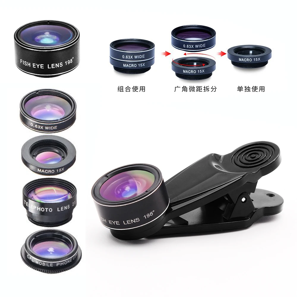 Amazon Hot Sale Phone Camera Lens With Clip Mobile Phone Lens 5 In 1