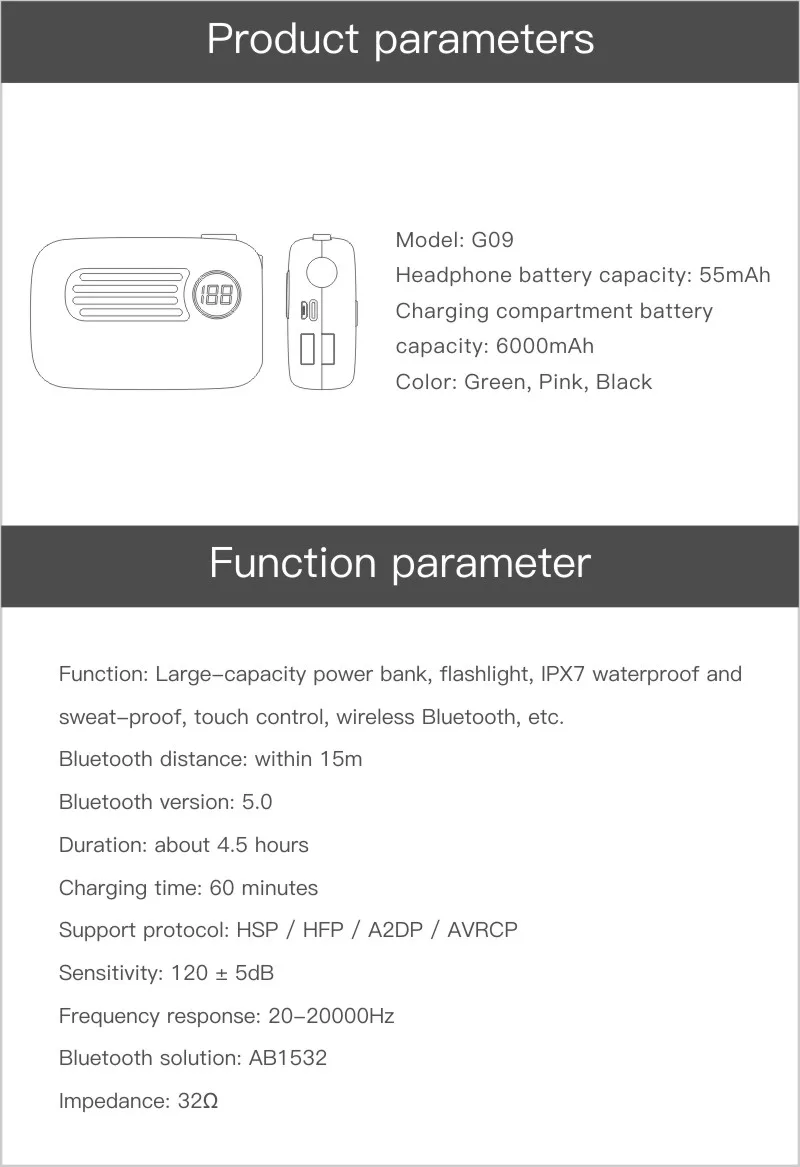 IPX7 Waterproof Wireless Earphone True G09 Support Touch Control with 5000mAh Battery Capacity - ANKUX.COM