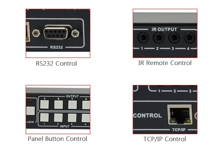 HDMI&VGA&AV 4x4 Mixed inputs Video Processing Matrix Switcher with IR, RS-232, TCP/TP, Buttons Video Matrix