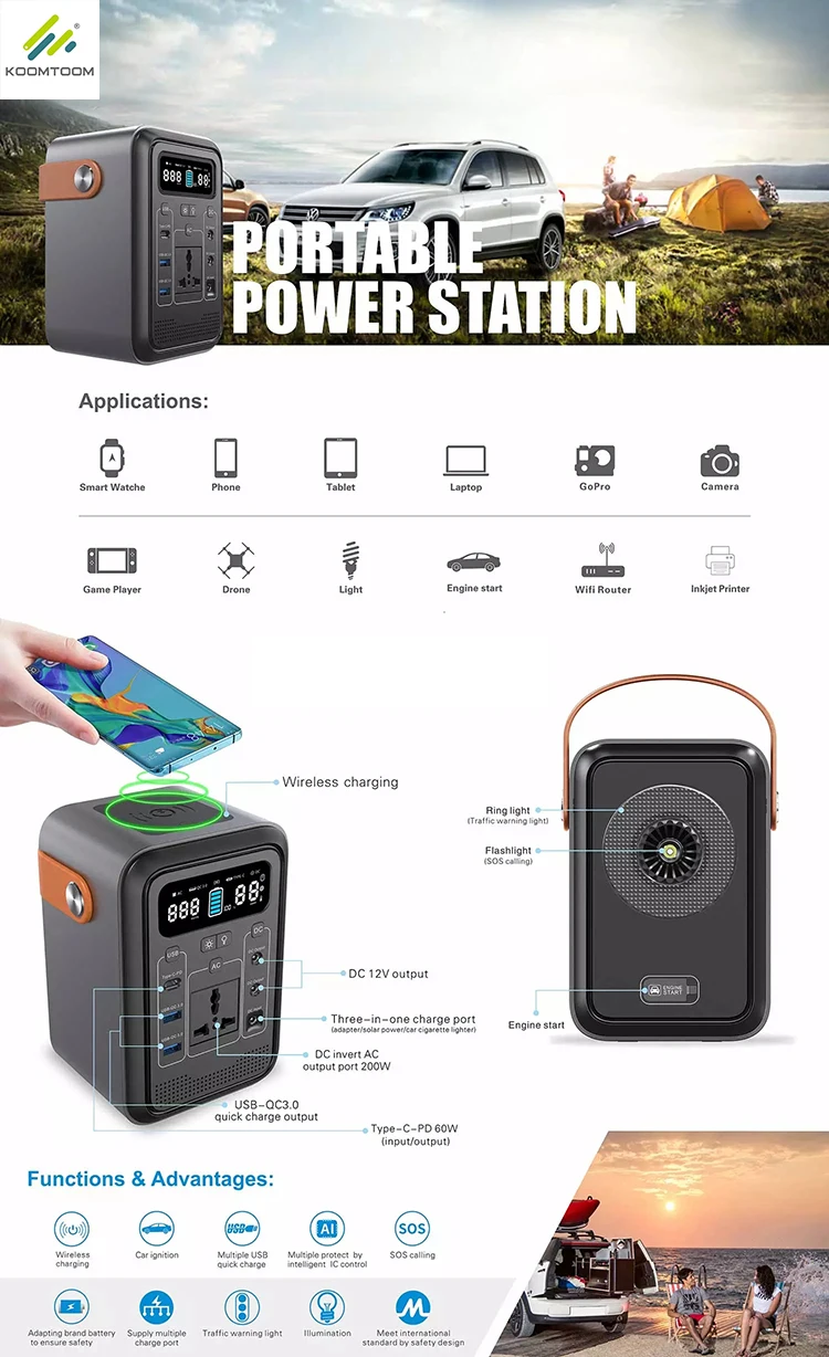 KOOMTOOM 222Wh 60000mAh PD fast charging AC output portable power station for outdoor - ANKUX.COM