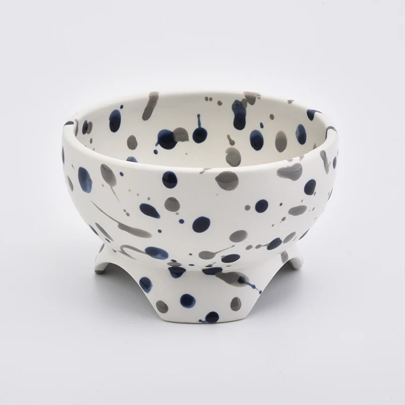 8oz Footed Ceramic Bowl Ceramic Candle Holder with Dots Home Decoration