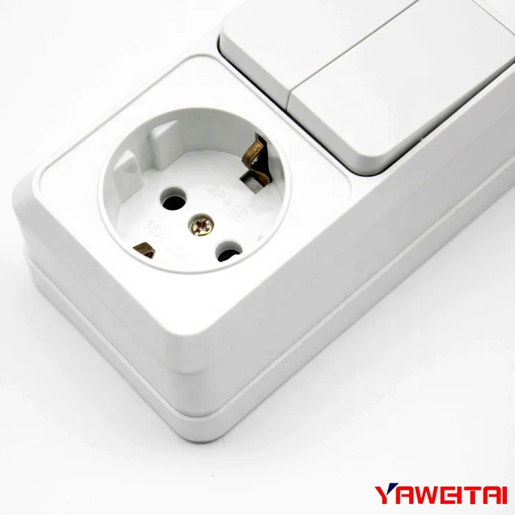 Horizontal Model Surface Type 2 Gang Wall Switch With Schuko Socket