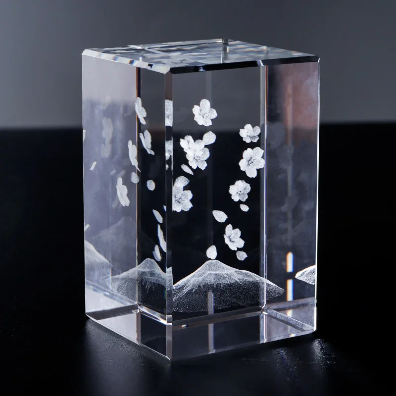 K9 Crystal Cube Tower Laser Engraved Famous Building Japan Kyoto sculpture Carved Mascot Flower Decor for Tourist Souvenir Gift manufacture