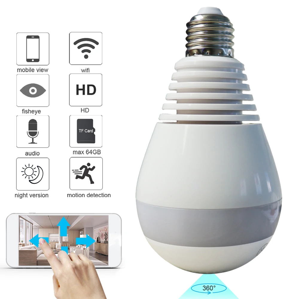 Manufacturer V380 Fish Eye Wireless Dome Night Vision Bulb Wifi Mobile ...