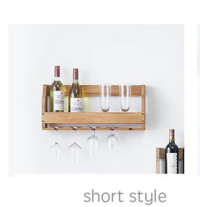 
Natural Color 6 Bottles Wall-Mounted short Wine Rack Bottle and Glass Storage Holder Wooden Wall Shelves with 5 Hold 