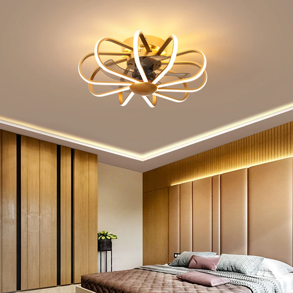 New Nordic Modern Geometric Design Ceiling Fan Lamp Acrylic LED Lighting Dimming Bedroom Fan Lamp with Remote Control