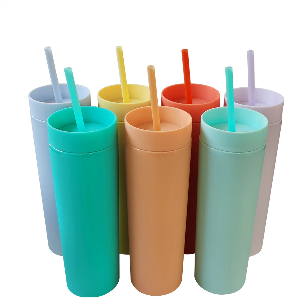 

14oz 16 oz 450ml pastel classic acrylic skinny plastic tumbler cups with dome lid and straws, Any color is available