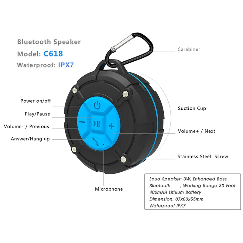 IPX7 Waterproof Shower Bluetooth Speakers(C618)