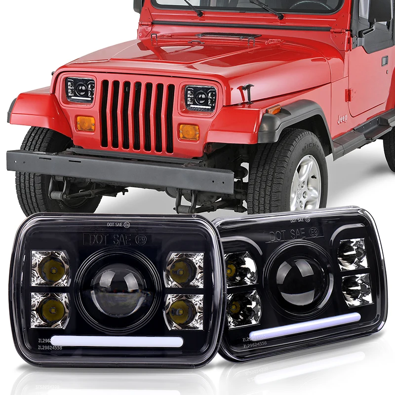 OVOVS 5x7 inch LED Headlights Sealed Beam H4 Rectangular Truck LED Headlight With Hi Low Beam DRL for Jeep Wrangler YJ