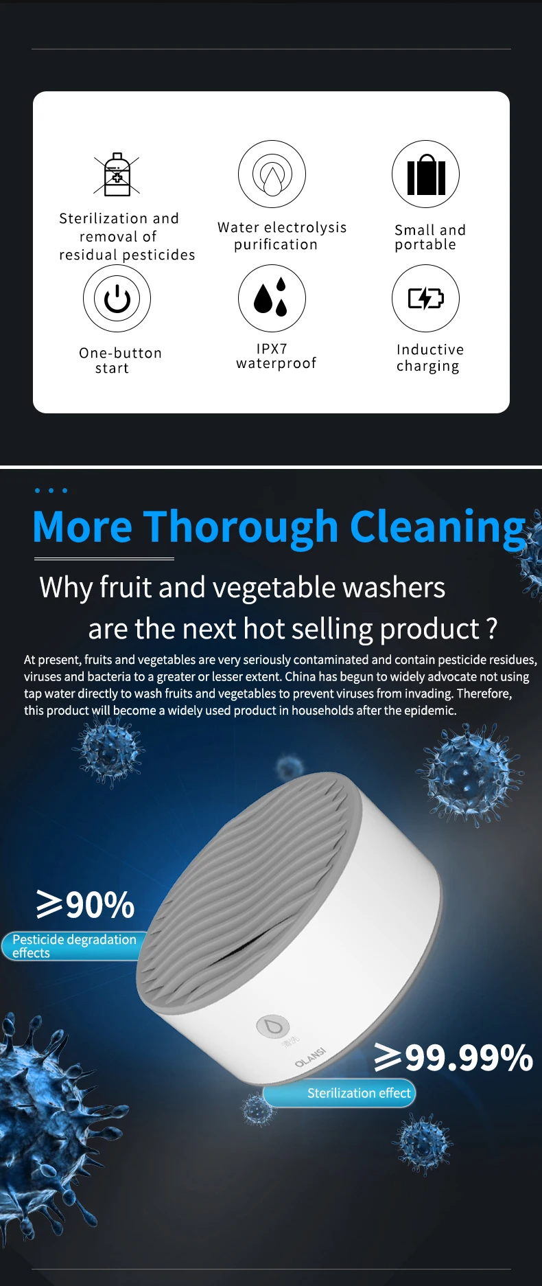 Olansi Small and Portable Waterproof Rating Ozone Fruit and Vegetable Fruit Washer Industrial Fruit and Vegetable Washer Ozone