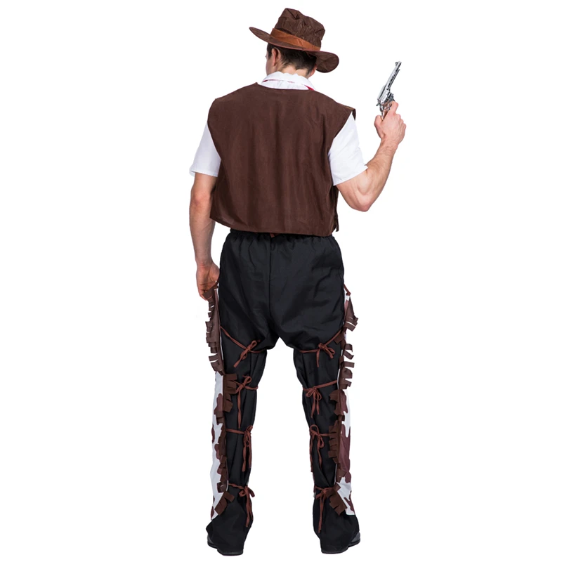 Halloween Fancy Dress Outfit Adults Sexy Men Cowboy Costume Wild Western Cosplay Carnival