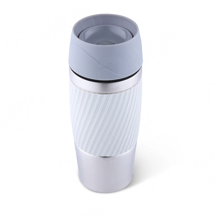 New design thermos stainless steel coffee travel mug with non-slip silicone sleeve&leakproof lid, vacuum mug for coffee&tea