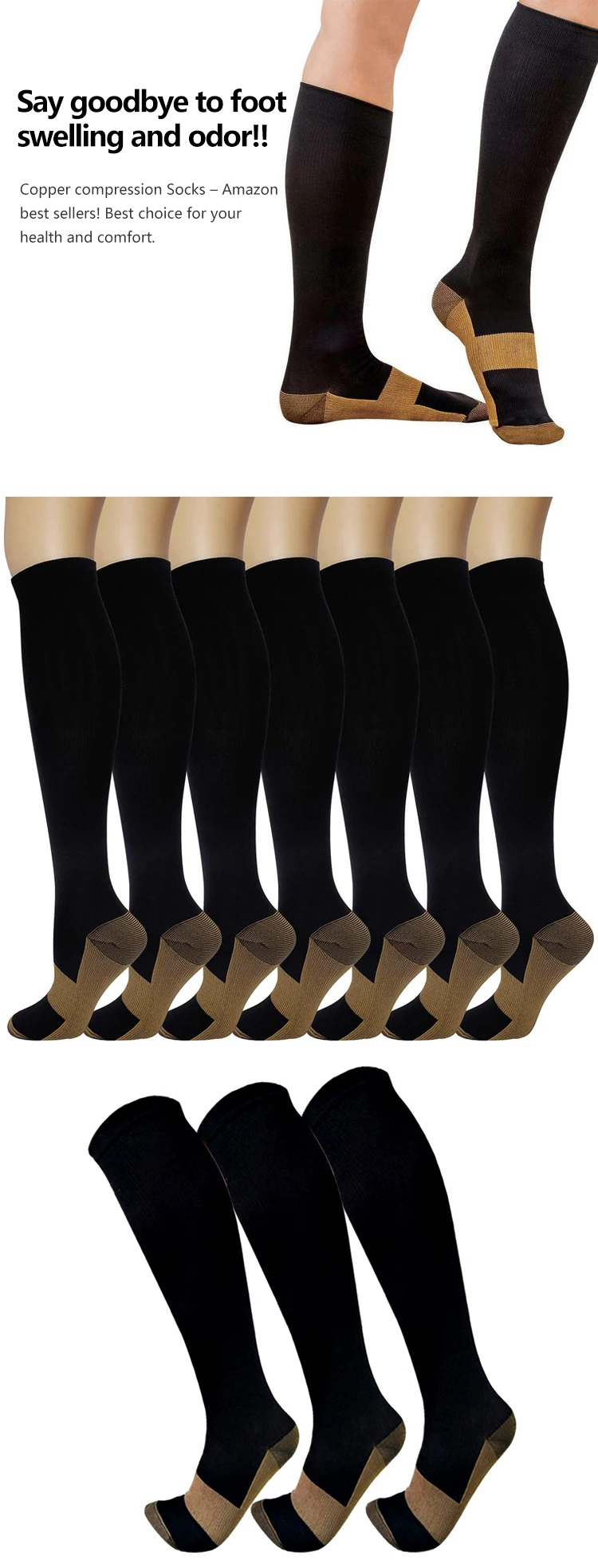 Enerup Erkek Refleksoloji Masaji cOrap Sneaker Wanita Custom Wholesale Running Nurse Copper Compression Socks 15-20 mmhg
