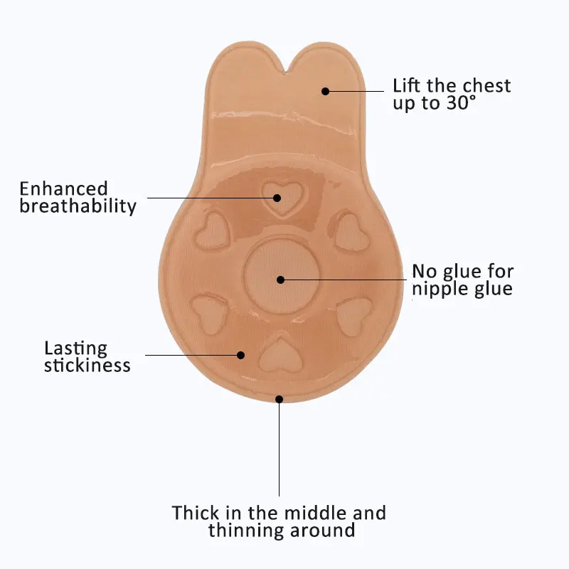New Arrival Comfortable Silicone Invisible Rabbit Style Bra Tape Invisible Backless Bra Pushup 