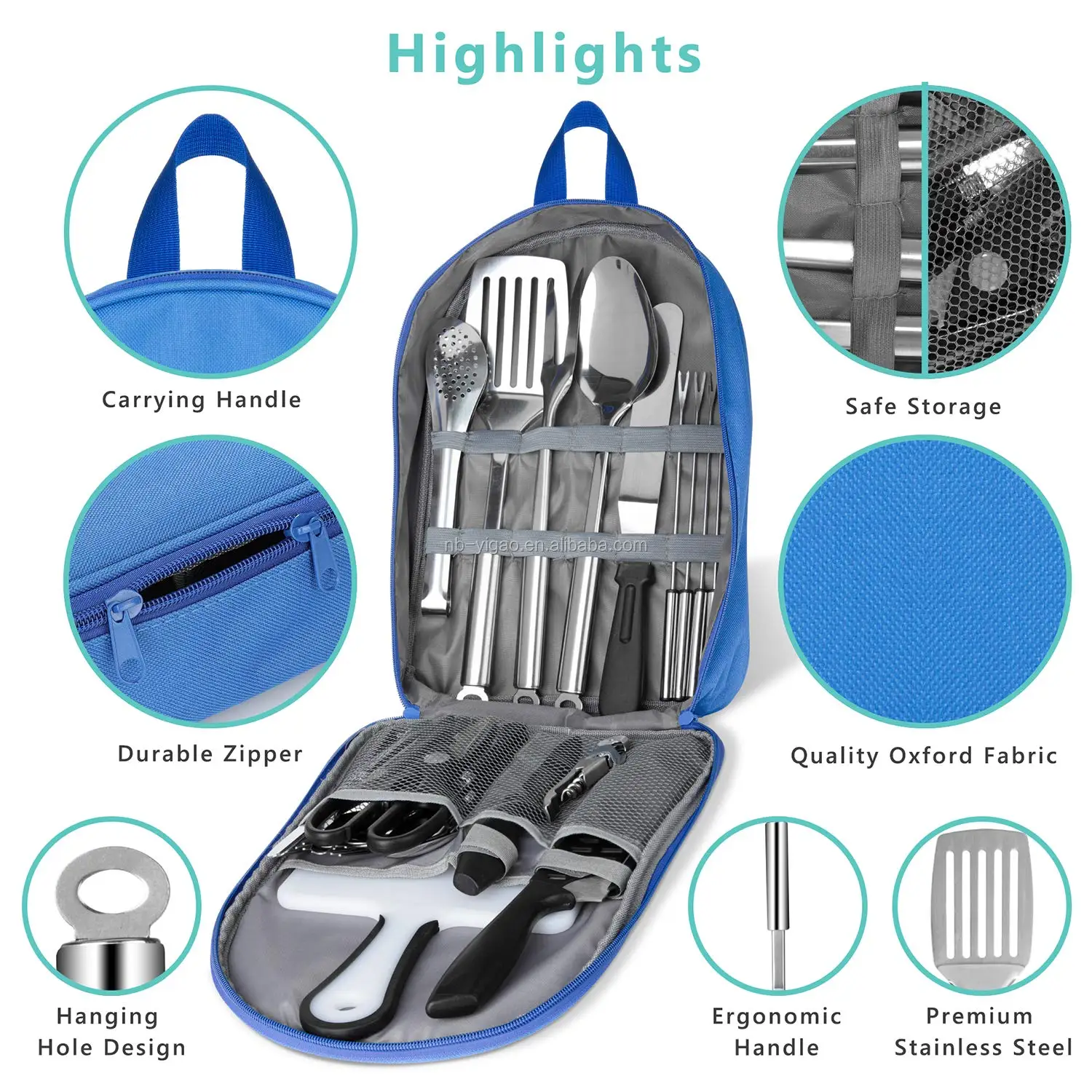 Portable Camping Kitchen Utensil Set,27piece Stainless Steel Outdoor