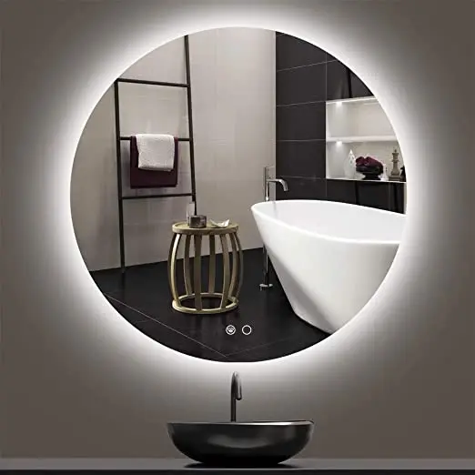 big round mirror with lights