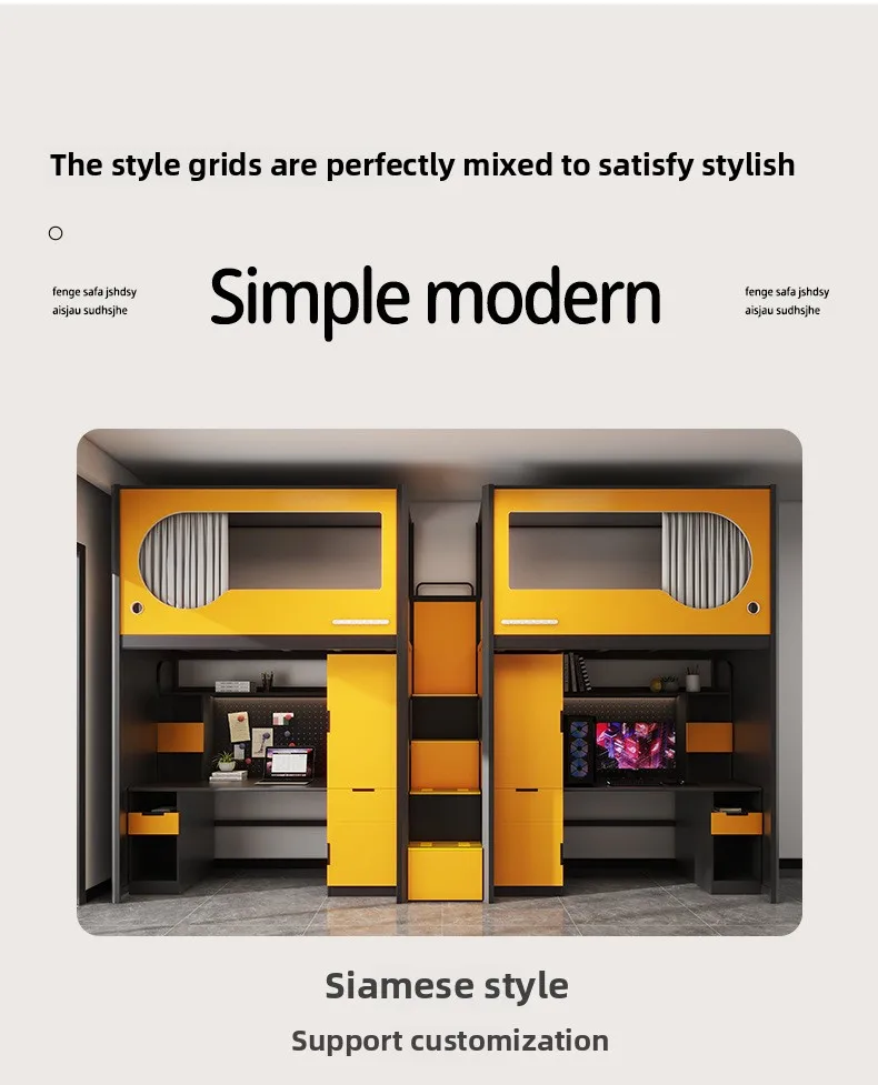 product modern iron panel bed school dormitory apartment loft bunk bed with desk-7