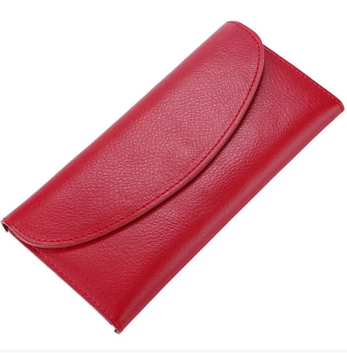 Brown color fashion ladies clutch bag magnetic button genuine leather women wallet