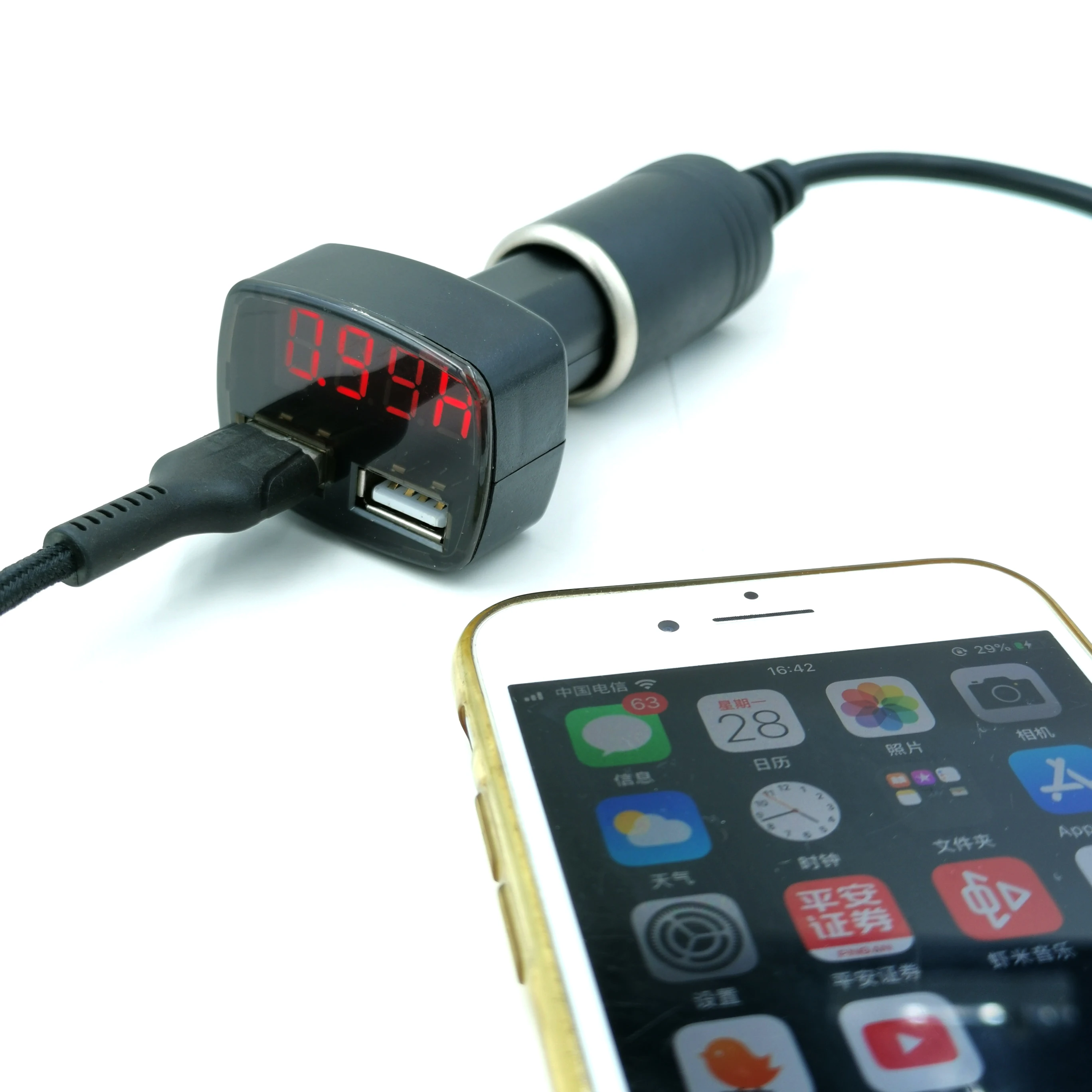 12v/24v 2.4a/3.1a 2 Usb Car Charger With Voltmeter And Current Meter