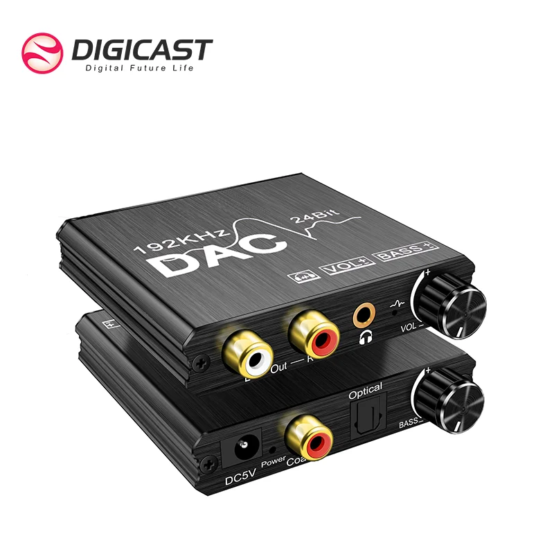 DAC Converter with Volume and Bass Controls - Optical Coaxial
