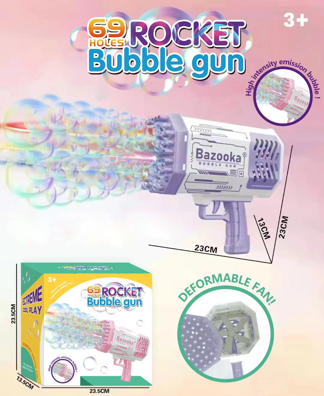 69 Holes Bubble Gun Machine Bazooka Bubble Gun Rocket Electric Bubble