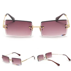 Custom Gradient Ladies Small Square Vintage Rectangular Women Eyewear Sun Shades Glasses Rimless Rectangle Sunglasses 2021