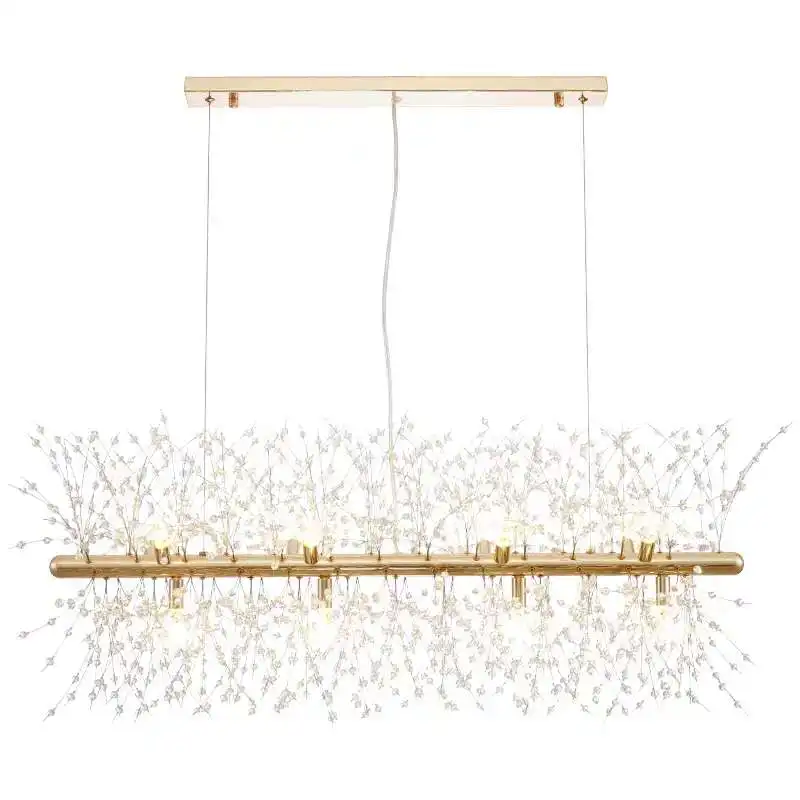 LED Chandeliers Firework Crystal rectangle Gold finish Pendant Lighting With 12-Lights G9 Bulbs