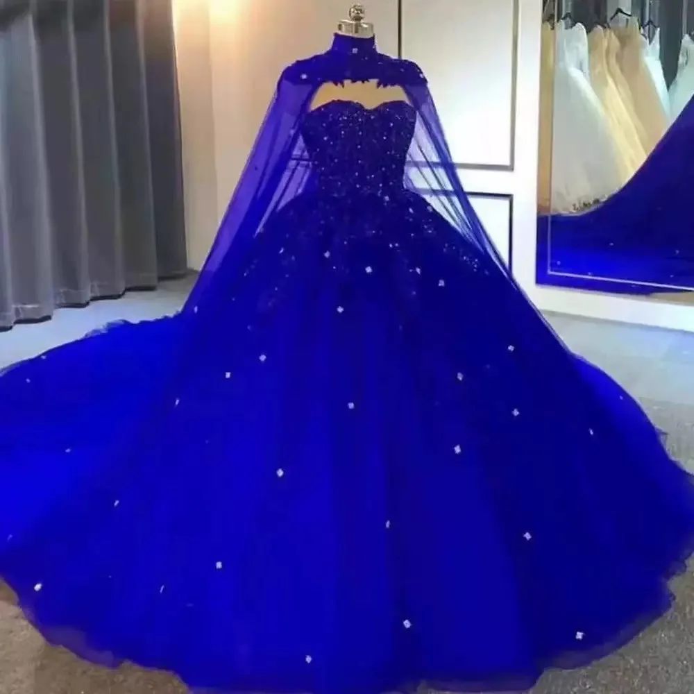 Royal Blue V-neck Beaded A-line Wedding Dress For Women - Odm Royal Blue V-neck Beaded A-line Wedding Dress For Women - Odm
