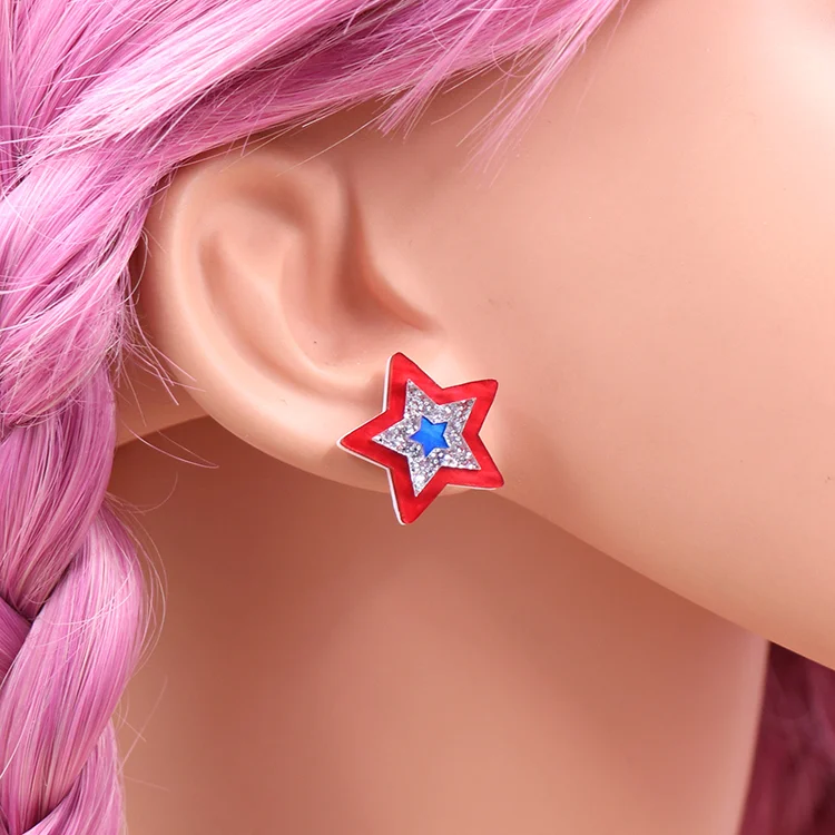 MD123ER2027 1Pair New product CN Stud earring star 4th of July Independence Day TRENDY Acrylic stainless steel Jewelry For women factory