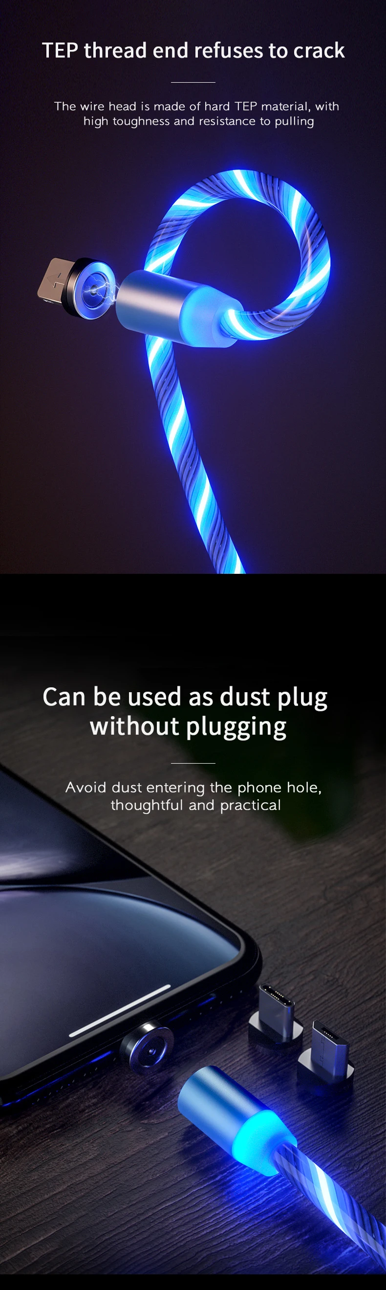 2020 New product Hot wholesale LED Flowing Light Magnetic Charging Cable Cellphone Fast Micro USB Cable Charger Data Cable Line - ANKUX.COM
