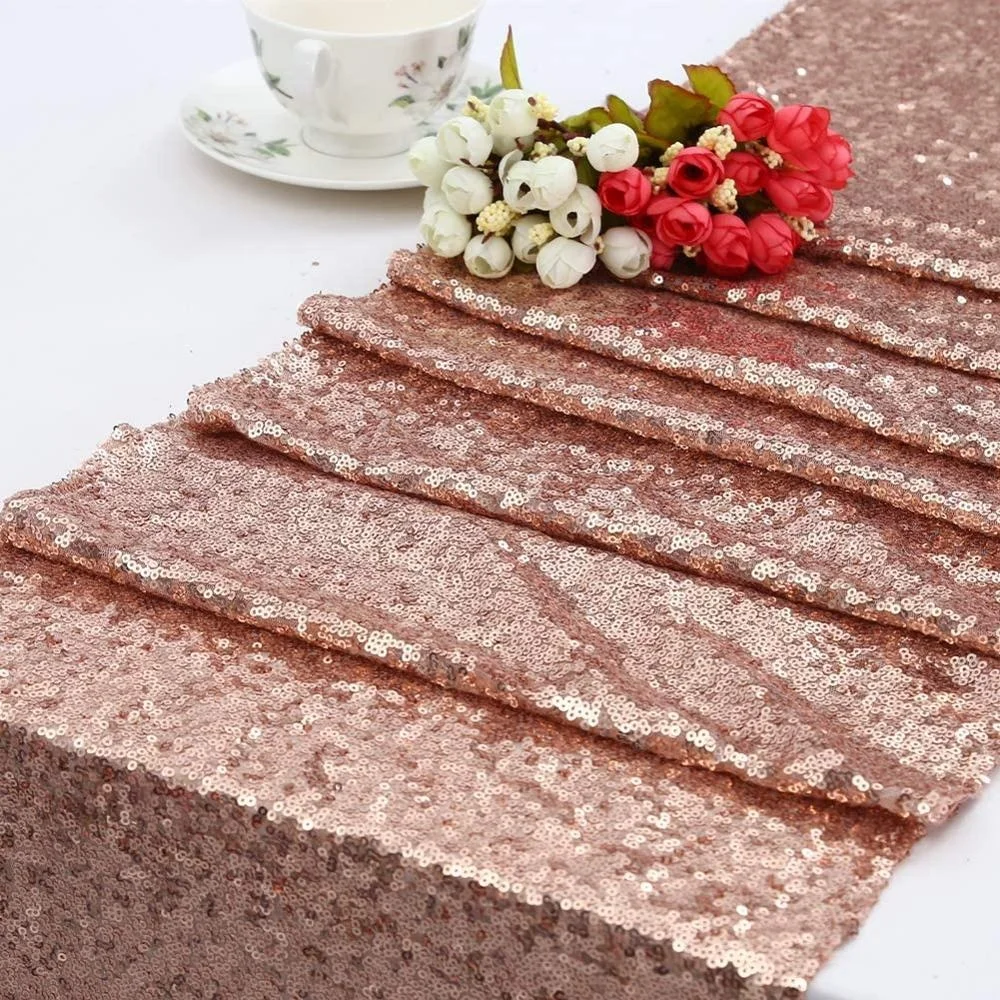 Wedding Party Banquet Dining Table Decor Glitter Beaded Gold 3MM Sequin Table Runner 12"x108"