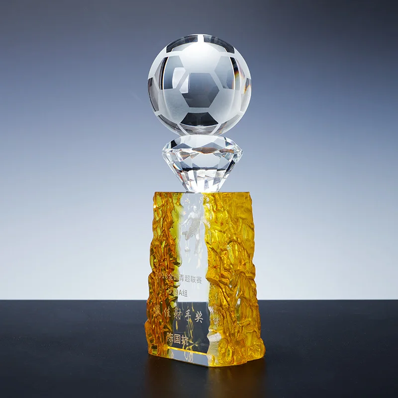 Hot Sale Gold Plated Crystal Soccer Ball Sport Trophy Premium Award Plaque factory