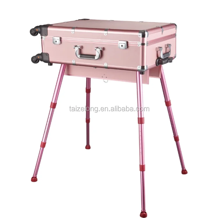 Custom aluminum travel cosmetic suitcase with lights vanity box beauty mirror professional trolley makeup case