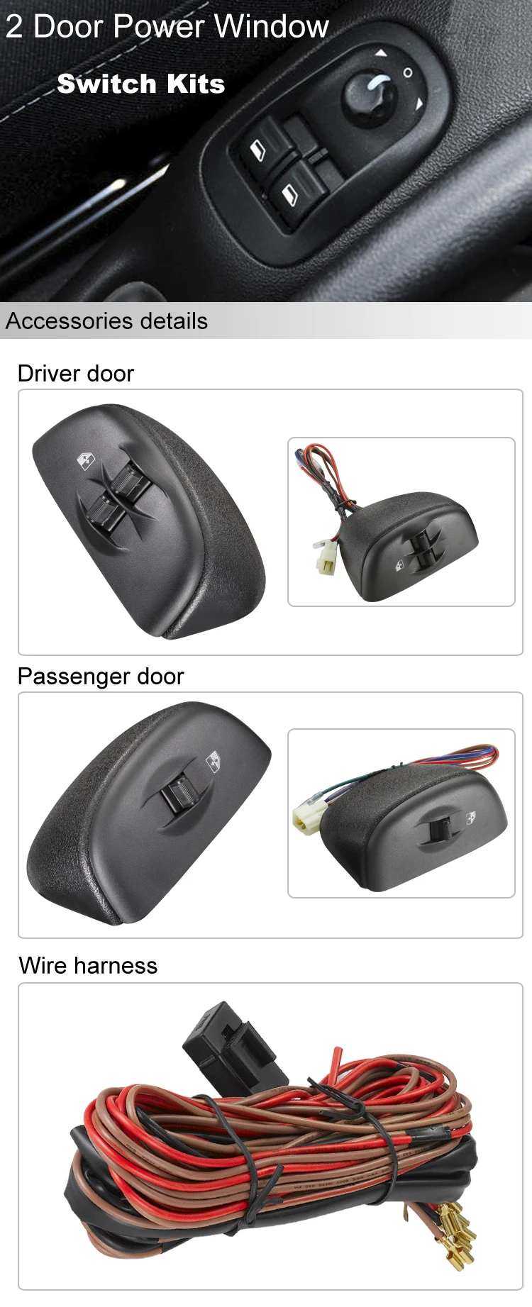 New Auto Car 12v 2 Door Power Window Switch Kits W/wiring Harness Buy Power Window Switch