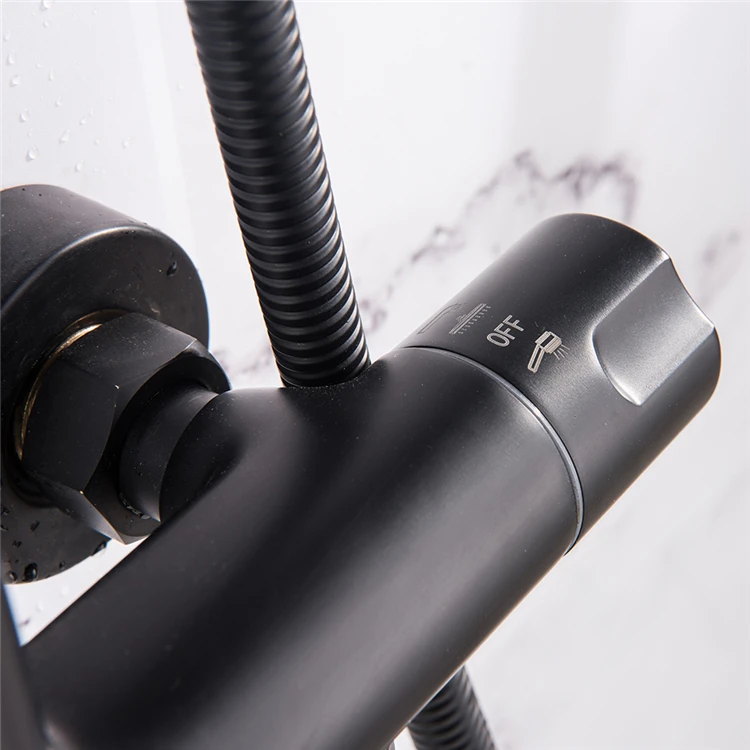Black Rain Shower Head Thermostatic Bath Faucet Wall Mounted Shower Faucet Set