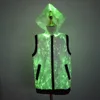 LED Fiber Optic Fabric Light Up Sleeveless Zip Up Jacket Hoodie for Christmas and Party