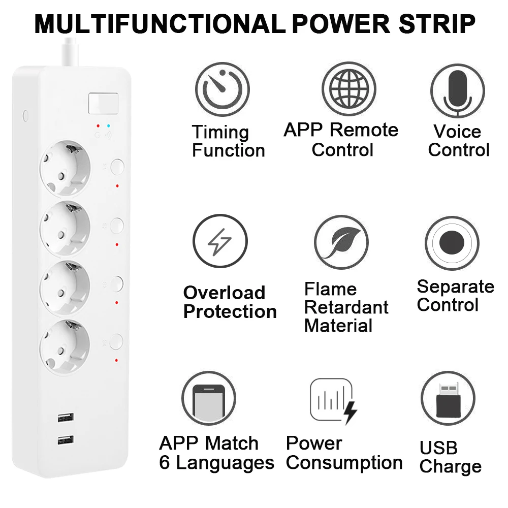 Smart Wifi Timer Extension Eu Smart Plug Wifi Power Strip Fast Charge